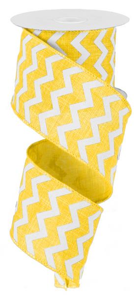 Chevron Wired Ribbon : Yellow, White - 2.5 Inches x 10 Yards (30 Feet)