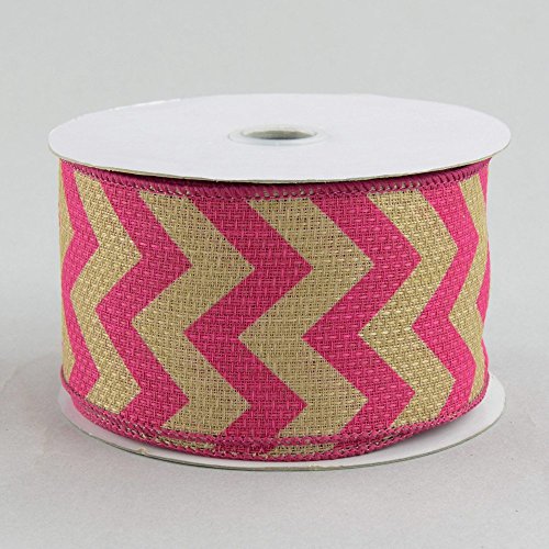 Faux Burlap Chevron Wired Ribbon Fuchsia Pink - 2.5 Inches x 10 Yards (30 Feet)