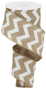 Chevron Cross Royal Burlap Wired Ribbon : White Beige - 2.5 Inches x 10 Yards (30 Feet)