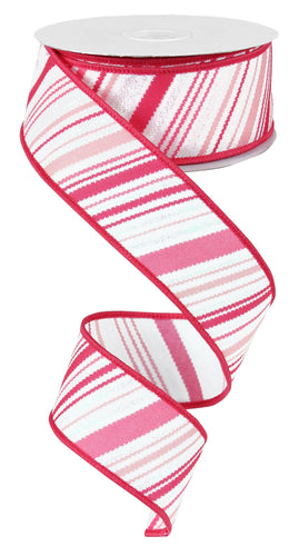 1.5 x 10yd white with pink diagonal stripes