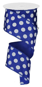 Polka Dot Satin Wired Ribbon : Blue White - 2.5 Inches Inches x 10 Yards (30 Feet)