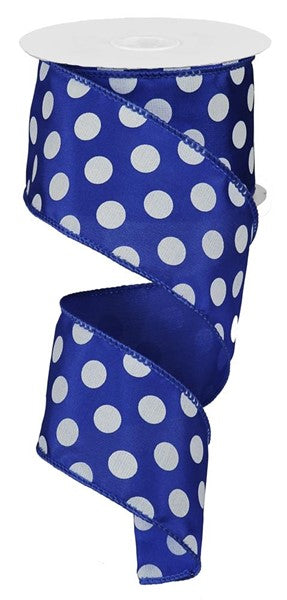 Polka Dot Satin Wired Ribbon : Blue White - 2.5 Inches Inches x 10 Yards (30 Feet)