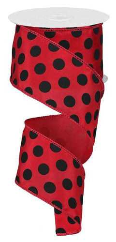 Polka Dot Satin Wired Ribbon : Black Red - 2.5 Inches x 10 Yards (30 Feet)