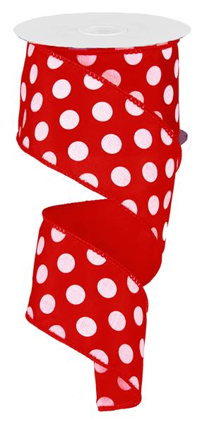 Polka Dot Satin Wired Ribbon : Red White - 2.5 Inches x 10 Yards (30 Feet)