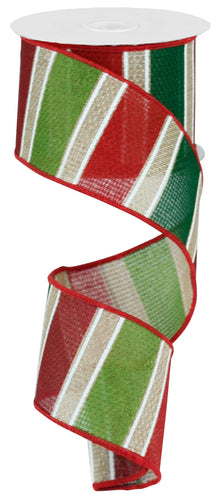 Royal Faux Burlap Bold Stripe Ribbon: Burgundy, Green, Red  - 2.5 inches x 10 yards (30 feet)