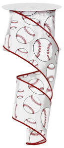 Baseball Wired Ribbon - 2.5 Inches x 10 Yards (30 Feet)