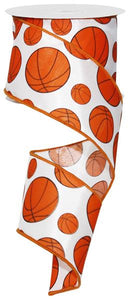 Basketball Wired Ribbon - 2.5 Inches x 10 Yards (30 Feet)