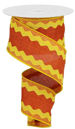 3-In-1 Ricrac Royal Burlap Wired Ribbon - Talisman, Rust, Dark Yellow, 2.5 inches x 10 yards (30 feet)