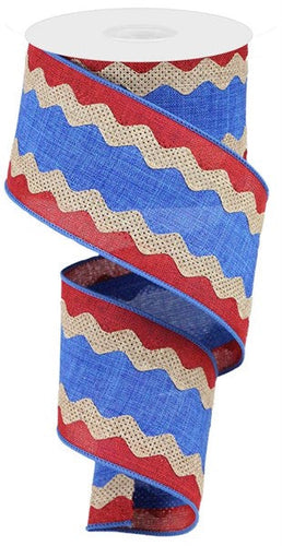 3-In-1 Ricrac On Royal Burlap Red/Blue/Lt Beige - 2.5 inches x 10 yards (30 feet)