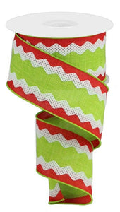 Ric Rac Christmas Royal Canvas Burlap Wired Ribbon - 10 Yards (2.5 Inches, 30 Feet Red, Lime Green, White)