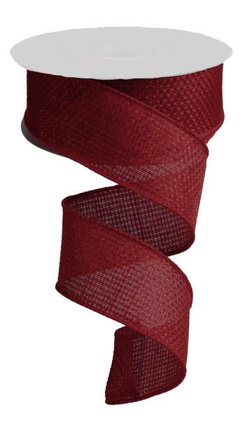 Solid Cross Burlap Wired Ribbon : Maroon Burgundy Red - 1.5 Inches x 100 Feet (33.3 Yards)