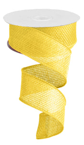 Solid Cross Burlap Wired Ribbon : Yellow - 1.5 Inches x 100 Feet (33.3 Yards)