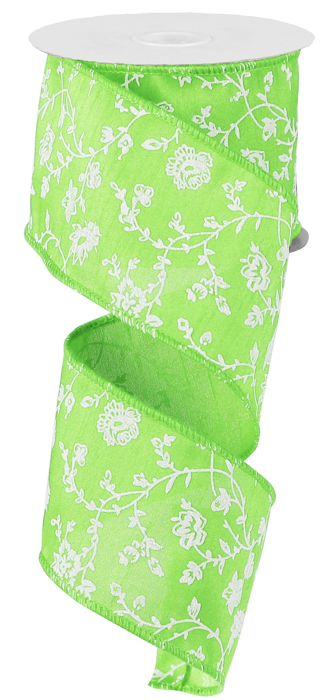 RAISED FLORAL LACE Color: APPLE GREEN/WHITE - 2.5 Inches x 100 Feet (33.3 Yards)