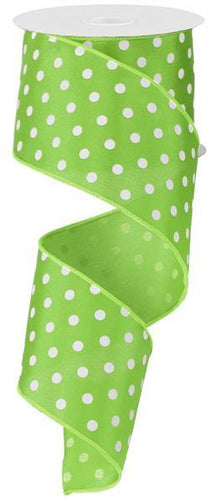 Small Polka Dots Wired Ribbon : Lime Green White 2.5 Inches x 50 Yards (150 Feet)