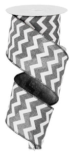 Chevron Canvas Wired Ribbon : Grey White - 2.5 Inches x 50 Yards (150 Feet)