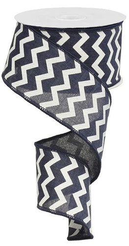 Chevron Canvas Wired Ribbon : Navy Blue White - 2.5 Inches x 50 Yards (150 Feet)