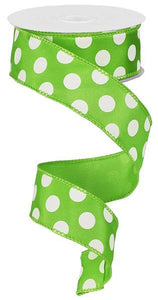 Big Polka Dot Ribbon : Lime Green White - 2.5 Inches x 50 Yards (150 Feet)