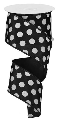 Polka Dot Wired Ribbon : Black White - 2.5 Inches x 50 Yards (150 Feet)