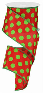 Polka Dot Christmas Ribbon : Red Lime Green - 2.5 Inches x 50 Yards (150 Feet)