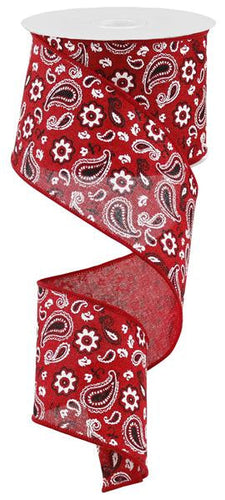 Bandana Wired Ribbon (Red Black White) - 2.5 Inches x 50 Yards