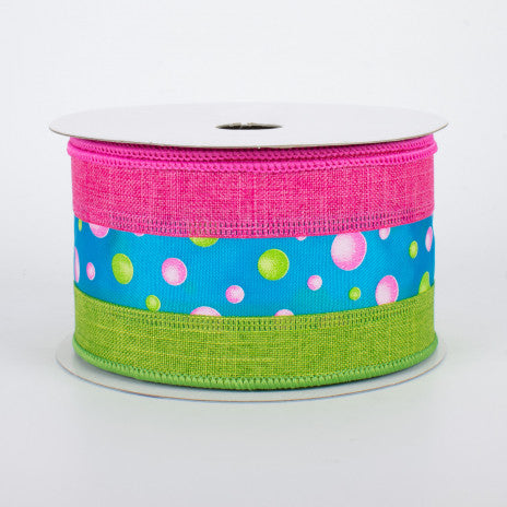 Pink & Green Dots Center Ribbon: Turquoise - 2.5 Inches x 10 Yards (30 Feet)