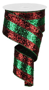 Large Glitter Christmas Wired Ribbon - 10 Yards (2.5 Inches, 30 Feet Red Emerald Green)