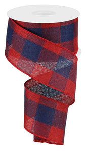 Plaid 4th of July Ribbon : Navy Blue and Red - 2.5 Inches x 10 Yards (30 Feet)