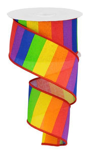 Rainbow Vertical Stripe Wired Ribbon : Red Green Blue Yellow - 2.5 Inches x 10 Yards (30 Feet)