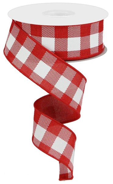 Plaid Check Wired Ribbon : Red White - 1.5 Inches x 10 Yards (30 Feet)