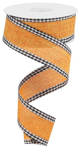 Solid Canvas Ribbon with Gingham Wired - 10 Yards (Talisman, Black, White, 1.5 Inches)