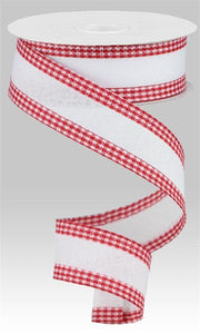 Royal Burlap Gingham Edge Wired Ribbon : (White, Red, 1.5)