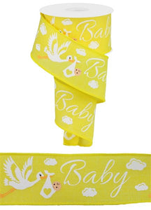 Storks Royal Wired Ribbon : Yellow, White - 2.5" X 10 yd