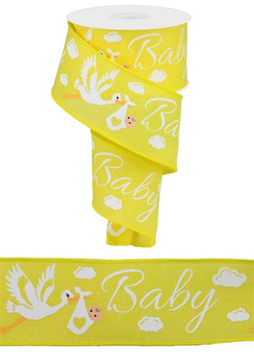 Storks Royal Wired Ribbon : Yellow, White - 2.5