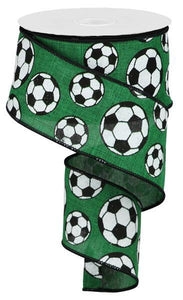 Glitter Soccer Wired Ribbon Emerald Green Black and White - 2.5 Inches x 10 Yards (30 Feet)