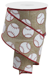 Sports Glitter Wired Ribbon: Baseball, Light Beige - 2.5 Inches x 10 Yards (30 Feet)