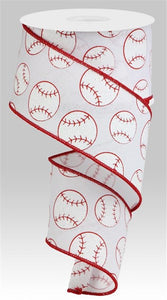 Sports Glitter Wired Ribbon: Baseball, White - 2.5 Inches x 10 Yards (30 Feet)