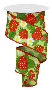 Strawberries Royal Ribbon : Red, Green - 2.5 Inches x 10 Yards (30 Feet)