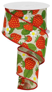 Strawberries Royal Ribbon : Cream - 2.5 Inches x 10 Yards (30 Feet)