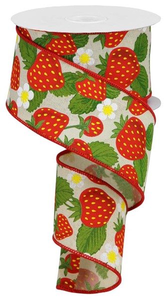 Strawberries Royal Ribbon : Cream - 2.5 Inches x 10 Yards (30 Feet)