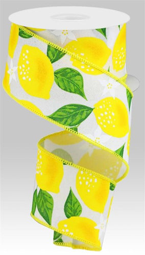 Lemon Royal Ribbon : Yellow, White - 2.5 Inches x 10 Yards (30 Feet)