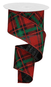 Glitter Plaid Christmas Ribbon: Red, Black, Green - 2.5 Inches x 10 Yards (30 Feet)