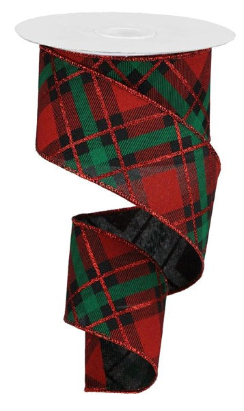 Glitter Plaid Christmas Ribbon: Red, Black, Green - 2.5 Inches x 10 Yards (30 Feet)