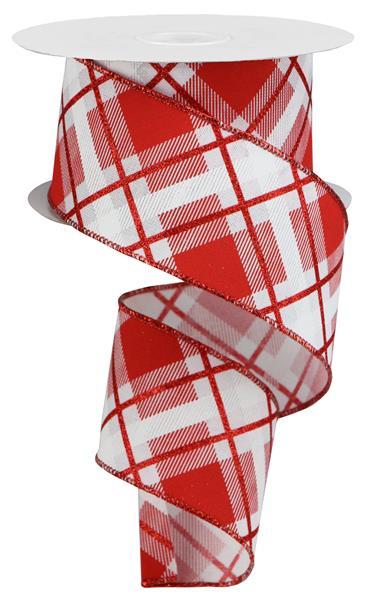 Glitter Plaid Christmas Ribbon: Red, White - 2.5 Inches x 10 Yards (30 Feet)