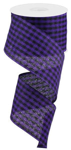 Gingham Check Wired Ribbon: Purple, Black - 2.5 Inches x 10 Yards (30 Feet)