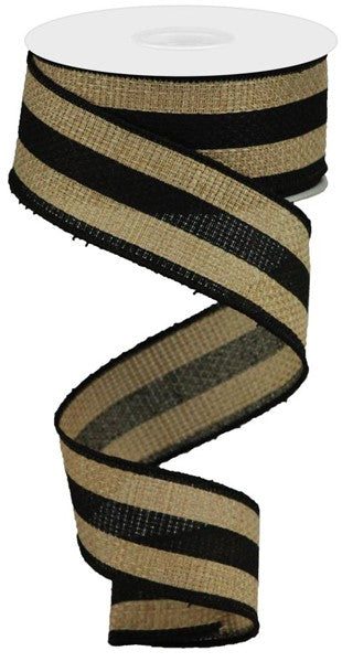 Vertical Stripe Wired Ribbon : Beige, Black - 1.5 inches x 10 Yards (30 Feet)