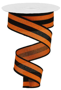 Vertical Stripe Wired Ribbon : Orange, Black - 1.5 inches x 10 Yards (30 Feet)