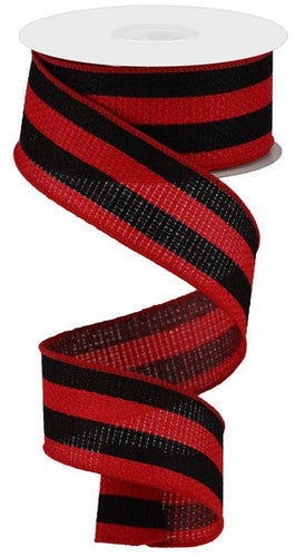 Vertical Stripe Wired Ribbon : Black, Red - 1.5 inches x 10 Yards (30 Feet)