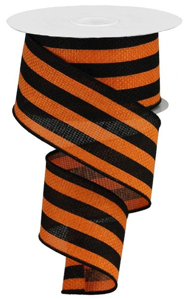 Vertical Stripe Wired Ribbon : Orange, Black - 2.5 Inches x 10 Yards (30 Feet)