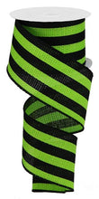 Load image into Gallery viewer, Wired Halloween wreath ribbon with bold green and black stripes, perfect for spooky decor and DIY crafts.
