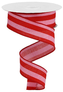 Vertical Stripe Wired Ribbon : Pink, Red - 1.5 Inches x 10 Yards (30 Feet)